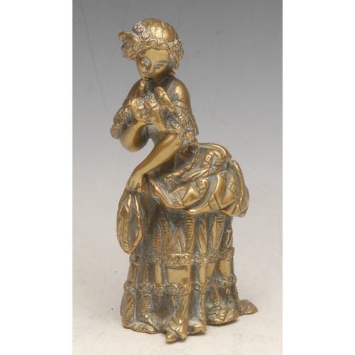 3566 - A 19th century French bronze figurine, cast as a young girl holding a dove, 14cm high