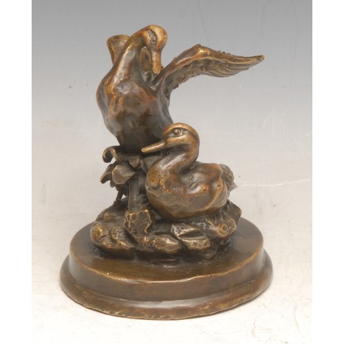 3400 - French School (19th century) a patinated bronze, cast as a pair of ducks, 11cm high overall