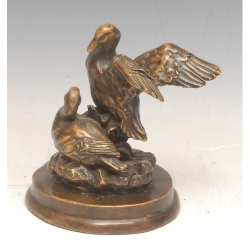 3400 - French School (19th century) a patinated bronze, cast as a pair of ducks, 11cm high overall