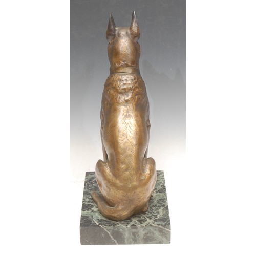 3541 - A 19th century bronze, cast as a German Shepherd, mounted on a marble base, 31.5cm high overall