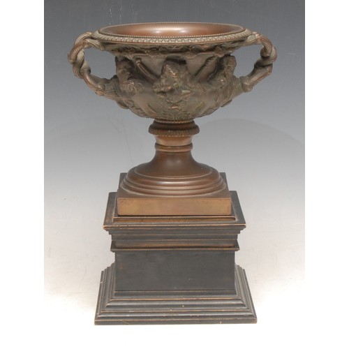 3101 - A late 19th century brown patinated bronze mantel urn, cast in the Grand Tour taste after the Warwic... 