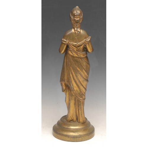 3412 - Grecian Revival School (19th century), a gilt patinated library figure, Diana, stepped circular base... 