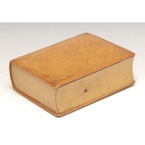 3211 - A tooled and gilt leather novelty desk top cigarette box, as a book, 12.5cm wide