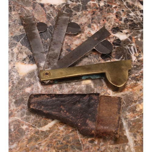 3529 - A 19th century brass and steel fleam, nine blades, marked VOVL; others (3)

Provenance:  The private... 