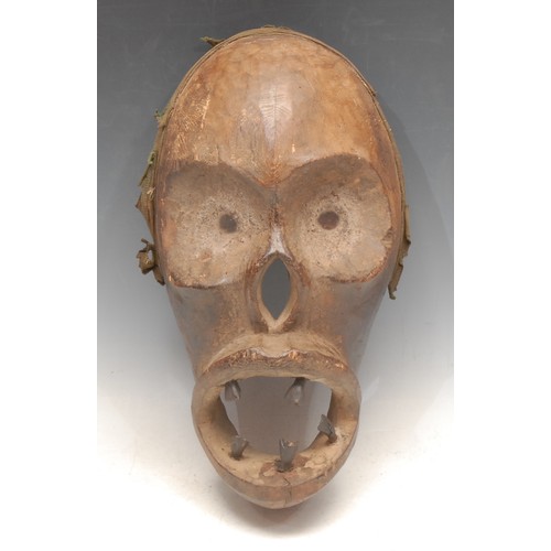 3789 - Tribal Art - an Ogoni mask, concave features, glass eyes, 46cm high, Nigeria