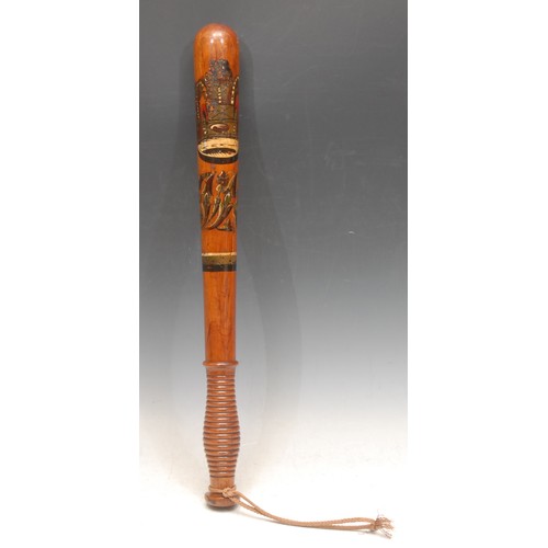 3475 - Police History - a Victorian Scottish turned rosewood truncheon, by McNaughton Glasgow, painted with... 