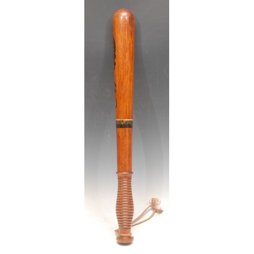 3475 - Police History - a Victorian Scottish turned rosewood truncheon, by McNaughton Glasgow, painted with... 