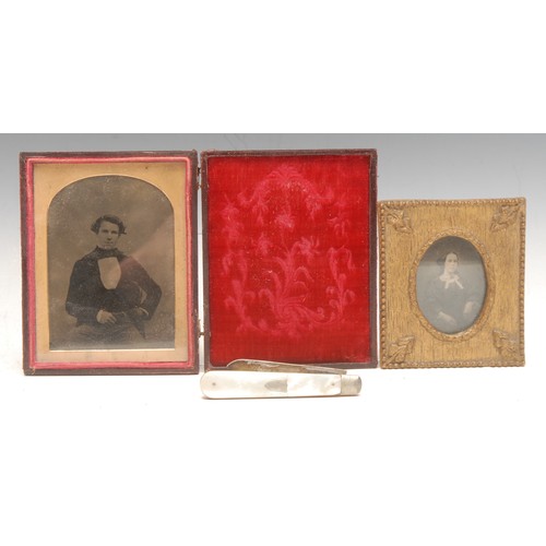 3470 - Photography - a 19th century ambrotype portrait, of a young gentleman, 10.5cm x 7cm, cased; another,... 