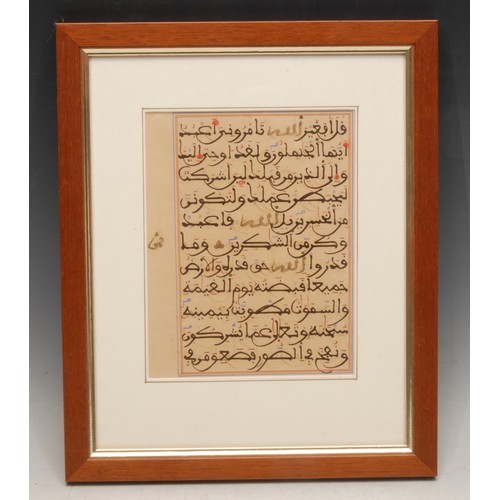 4090 - Manuscripts - a 19th century Islamic Quran (Koran) leaf, inscribed in Arabic in Maghribi calligraphy... 