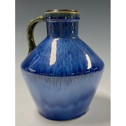 28 - A Bourne Denby Danesby Ware Electric Blue single handled vase, typically drip glazed, 20.5cm, c.1930