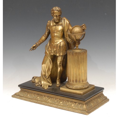 3615A - A 19th century gilt bronze library portrait model, of Sir Walter Raleigh (1552-1618), he stands besi... 