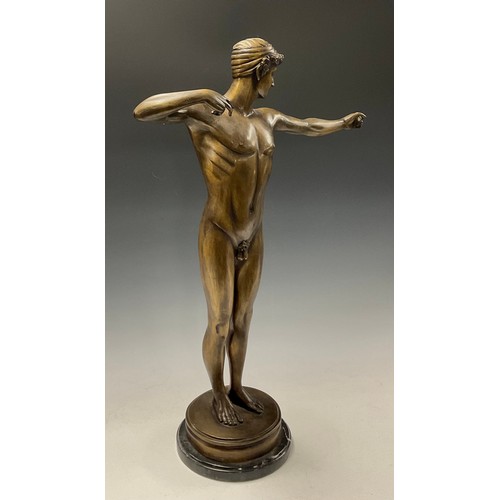 52 - After the Antique, a bronze, Greek Athlete, marble base