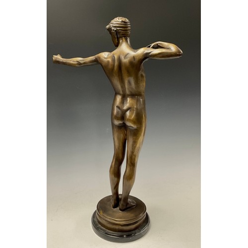 52 - After the Antique, a bronze, Greek Athlete, marble base