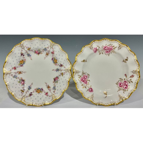 66 - A Royal Crown Derby Royal Antoinette pattern shaped circular plate, 25.5cm diameter; another, Royal ... 