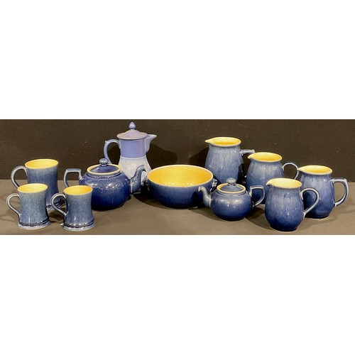 75 - A Denby Cottage Blue large mug, others, mugs, two teapot, jugs, etc; a Langley Mill coffee pot; qty