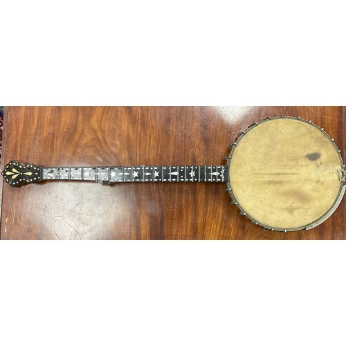 1074A - A Banjo, by Jos Rogers Jr, J R Ward & Sons, Liverpool,  mahogany and rosewood neck with mother-of-pe... 