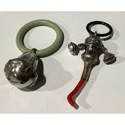 97 - A Victorian hallmarked silver child's rattle; a bell rattle (2)