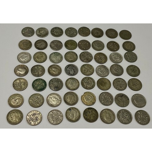 Coins - 56 pre01947 silver threepenny bits