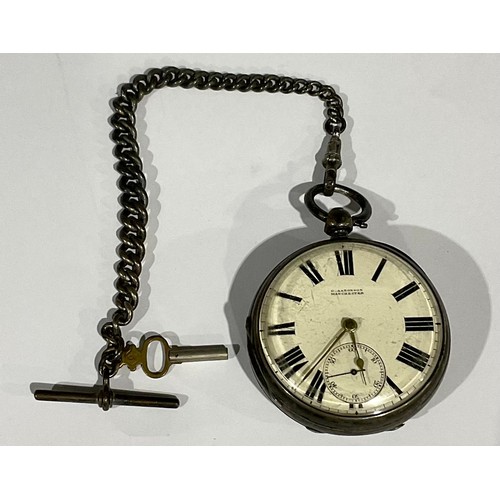 198 - A silver open face pocket watch, G Aaronson, Manchester, Arabic numerals, subsidiary seconds dial, g... 