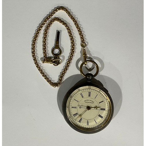 199 - An unusual interior gold plated open face chronometer, centre seconds, an unmarked gold chain, the c... 