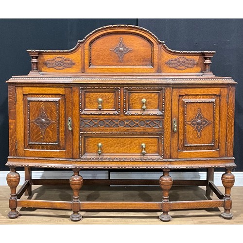 120 - A Jacobean style oak sideboard or serving table, 135cm high, 152cm wide, 59cm deep