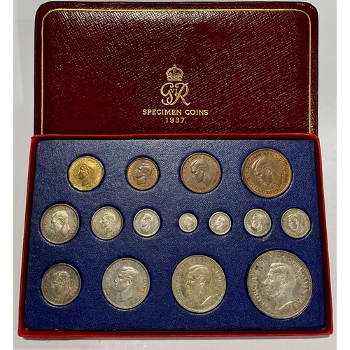 572 - Numismatics - a 1937 Royal Mint George VI coronation specimen proof coin set, in box and red case of... 