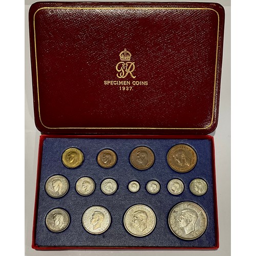 572 - Numismatics - a 1937 Royal Mint George VI coronation specimen proof coin set, in box and red case of... 