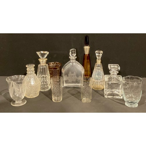 589 - Glassware - silver mounted and other decanters, some silver mounted