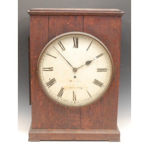 3109A - An early 20th century oak officer’s mess type wall or mantel clock, 30.5cm circular dial, fusee move... 