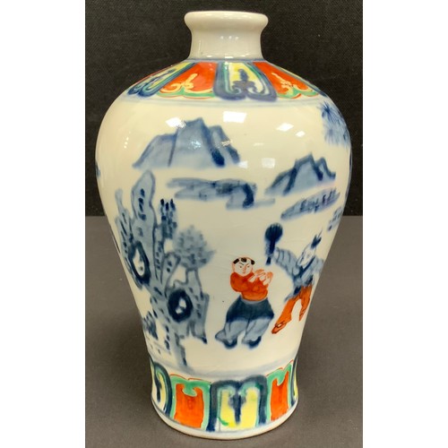 23 - A Chinese ovoid vase, decorated with figures of the court within geometrically stylised borders, ove... 