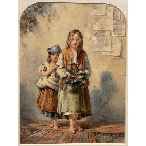 34 - S. F. Hewitt (Victorian school), 
The Beggar Girls’, 
signed, watercolour, 25.5cm x 19cm.