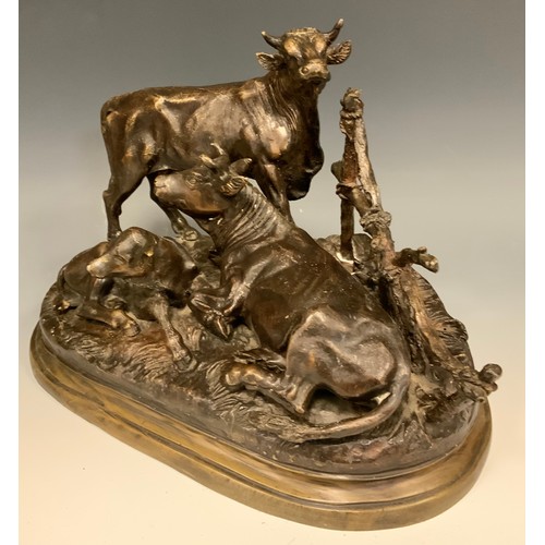 50 - After Jules Moigniez French 1835 - 1894 , bronze figure, Bull, Cow and Calf, signed to maquette, ova... 