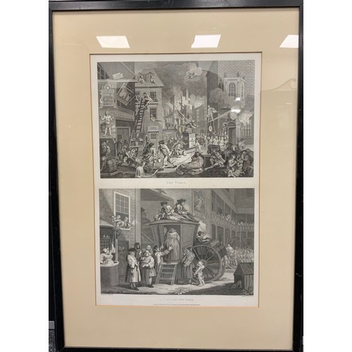 66 - 19th century engraving ‘The Times’,’The Country Inn Yard’, 45cm x 30cm; world map; etc (4)