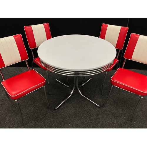 108 - A ‘1960’s American Diner’ style four seat dining suite, comprising circular pedestal table with ‘chr... 