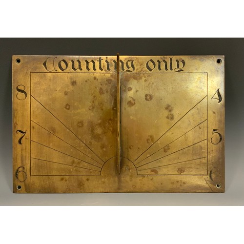 122 - A Victorian Gothic Revival brass rectangular sundial, inscribed Counting Only, shaped gnomon, Arabic... 