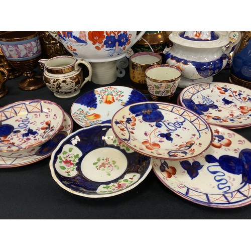 233 - 19th century ceramics including; Gaudy welsh, copper lustre, Imari pattern tea pot, possible Davenpo... 