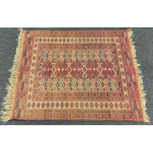 258 - An Afghan type silk and wool mix rug / prayer mat, 118cm x 94cm, hand-knotted, mid 20th century;  an... 