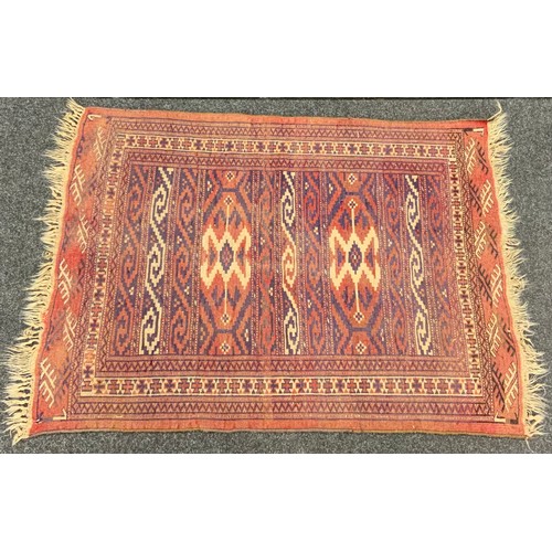 258 - An Afghan type silk and wool mix rug / prayer mat, 118cm x 94cm, hand-knotted, mid 20th century;  an... 