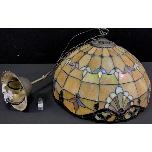 295 - A tiffany style leaded and stained glass light fitting, with floral shade, 40cm diameter