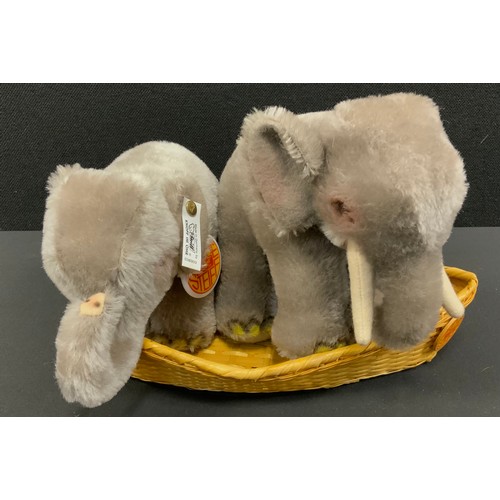 306 - Steiff Noah's Ark mohair Set of Two figures, male and female Elephants, 1199/8000, 15cm high, boxed ... 