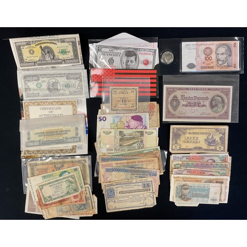 316 - Banknotes - of the World, assorted countries including Peru, Japanese government, UAE, Nigeria, Mala... 