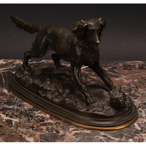 324 - French School (19th century), a brown patinated bronze, of a retriever dog, oval base, 18cm long