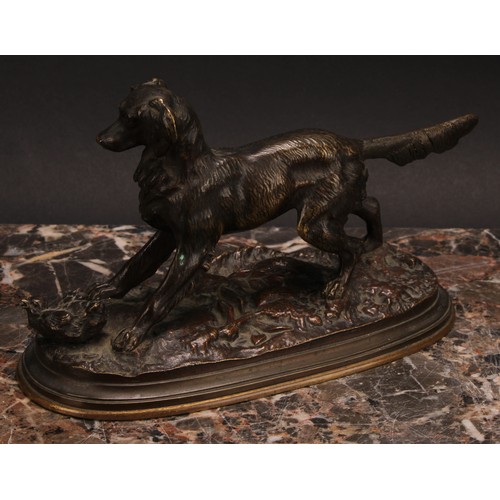 324 - French School (19th century), a brown patinated bronze, of a retriever dog, oval base, 18cm long