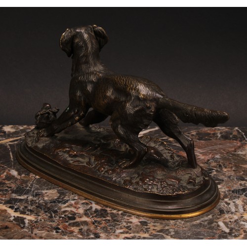 324 - French School (19th century), a brown patinated bronze, of a retriever dog, oval base, 18cm long