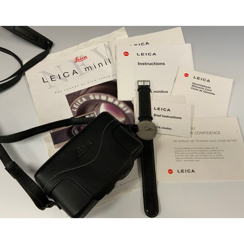 328 - Leica - a Minilux Compact Camera, black and brushed titanium coloured case, serial no. 2126879, c.19... 