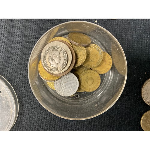 216 - Silver & Silver plate, Coins - part tea set, oval galleried tray, flatware, English and internationa... 