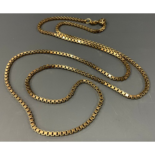 456 - A 9ct gold box link necklace, 58cm long, 13.7g gross