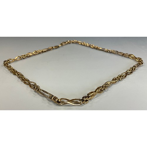 457 - A 9ct gold fancy link X bar necklace, Birmingham 1993, 20.8g, 43cm long