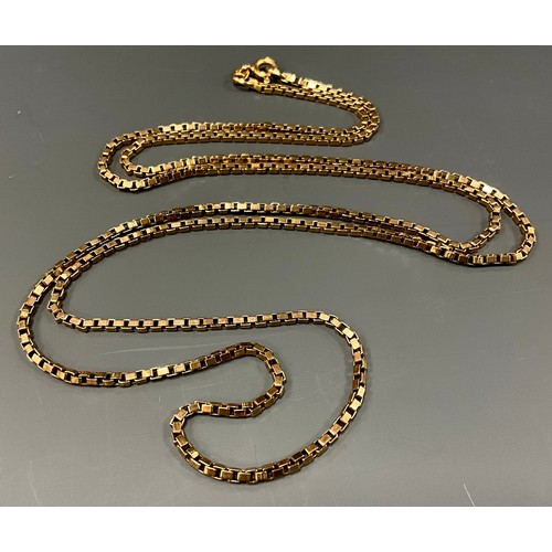 465 - A 9ct gold box link necklace, 75cm long, 14.8g