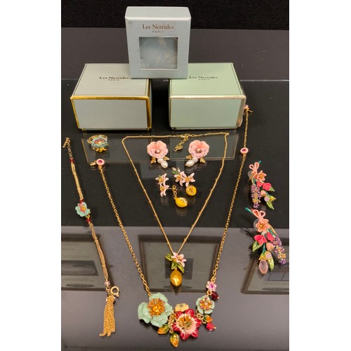 481 - Les Nereides Paris - enamelled Lemon fruit and floral suite, pendant necklace and earrings; another ... 